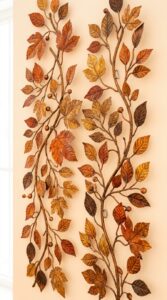 Metal Leaf Wall Art Set: Autumn Vine Branch Decor