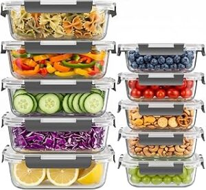 Dealusy 10 Sets 36 oz & 12 oz Glass Food Storage Containers with lids
