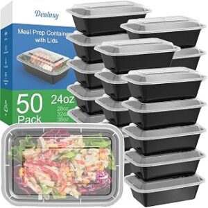 Dealusy 50 Pack (100-Piece) 24 oz Meal Prep Containers Reusable