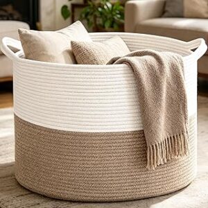 Large Woven Blanket Basket, 65L Cotton Rope Laundry Basket