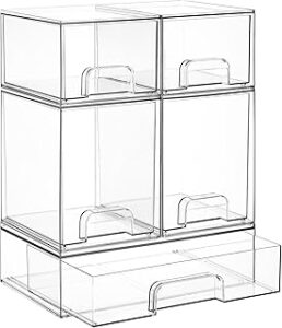 Vtopmart Clear Stackable Storage Drawers Set of 5