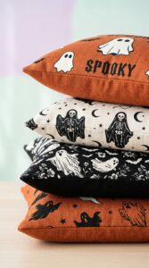 Halloween Throw Pillow Covers Set of 4, 18×18 in Gothic Decor