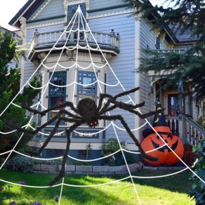 Giant Halloween Spider Web and Spider Decor Set