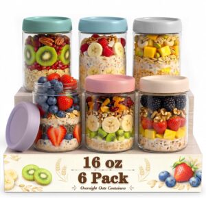 Glass Overnight Oats Containers with Lids — 16 oz Mason Jars