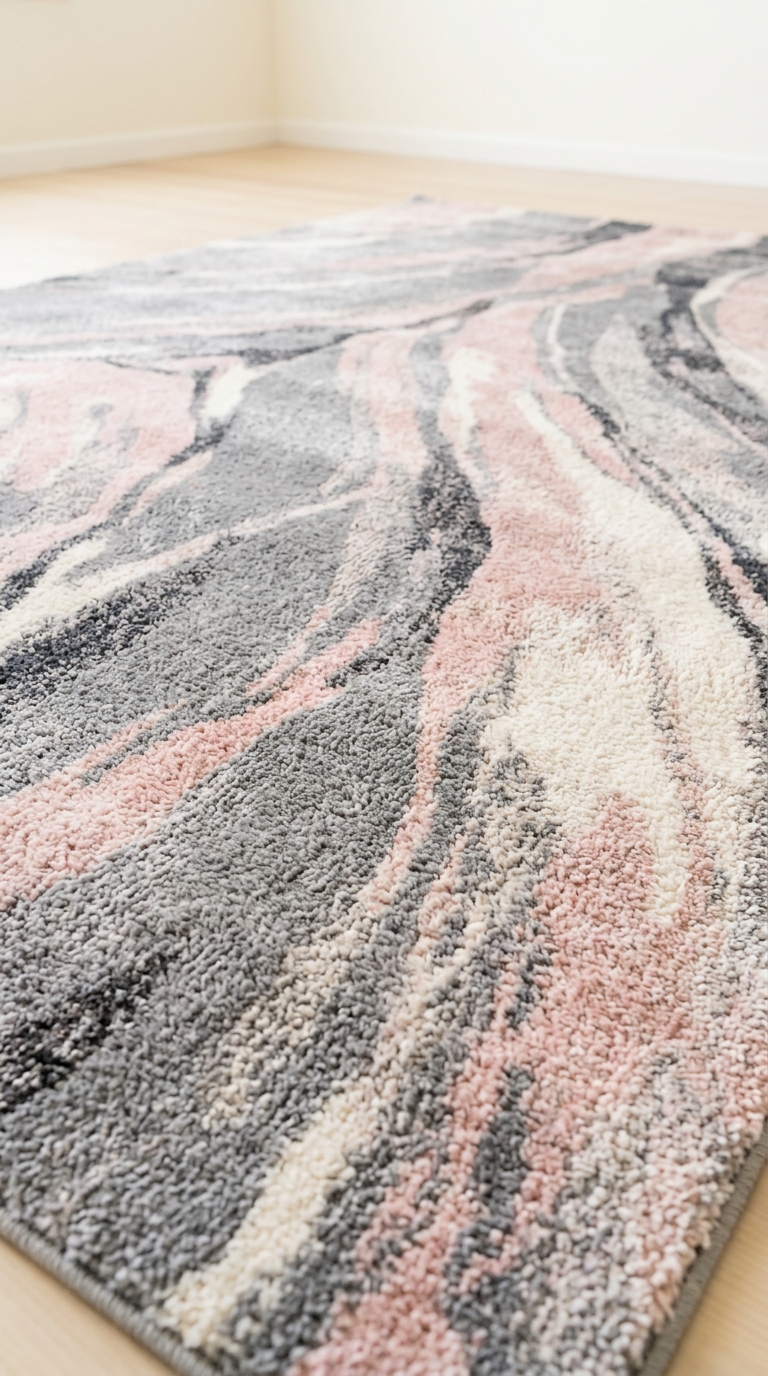 Washable 5'x7' Abstract Area Rug for Living Room, Gray Pink
